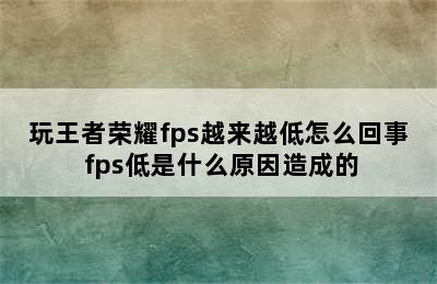 玩王者荣耀fps越来越低怎么回事 fps低是什么原因造成的